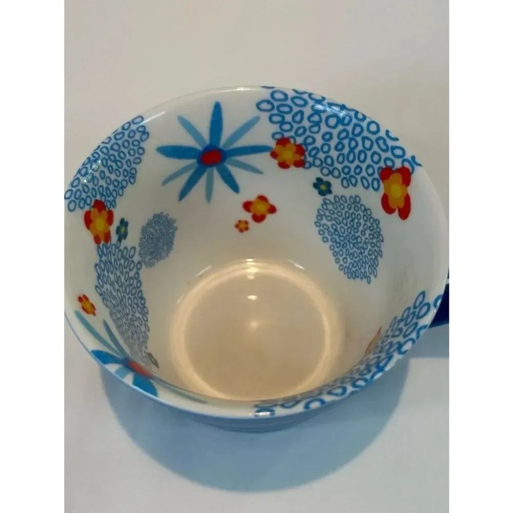 Starbucks 2007 12 oz Spring Floral Blue Ribbed Ceramic Coffee/Tea Mug/Cup